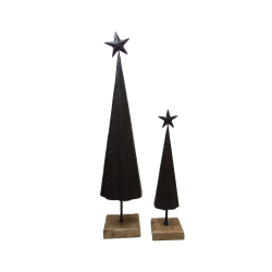 Choinka metalowa wzorzysta na podstawie z drewna mango 52cm